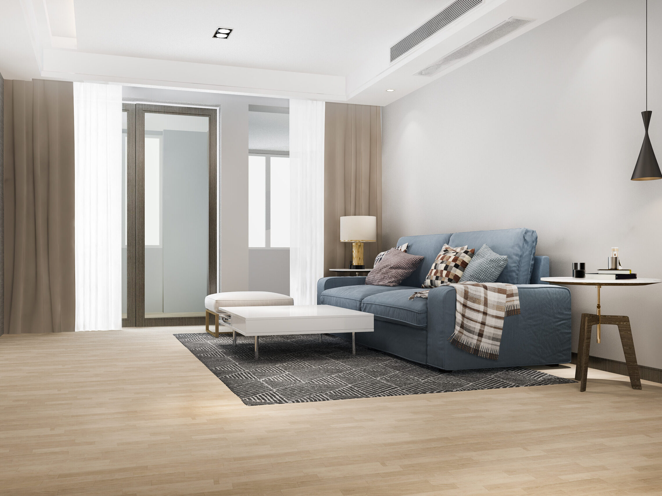 3d rendering luxury and modern living room with leather sofa and lamp